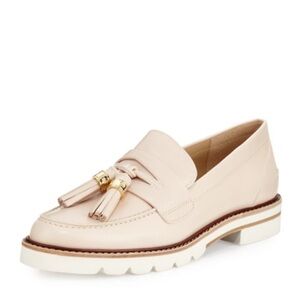 $455 Stuart Weitzman Manila Leather Gold Tassel Loafers women size 7